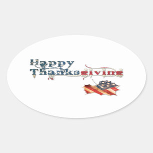 Sticker Ovale bon thanksgiving (drapeau d'automne)