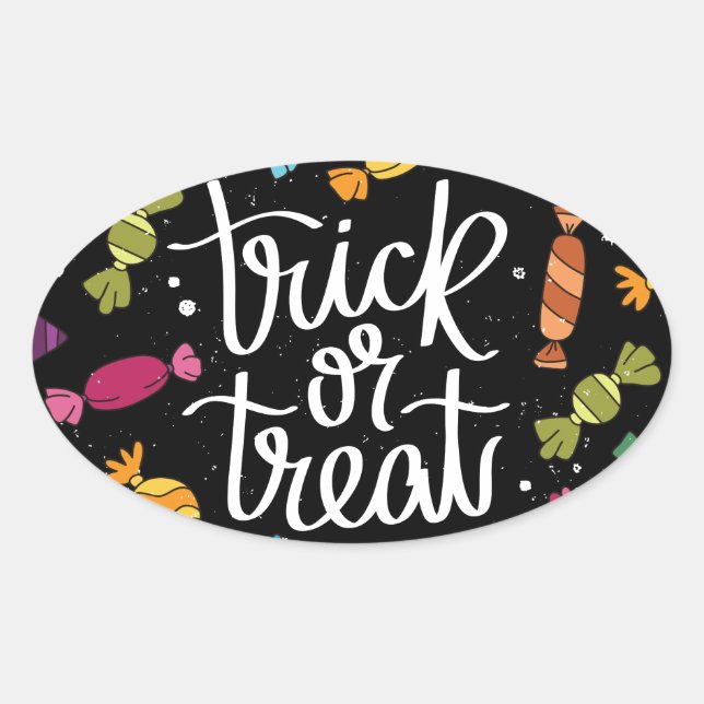 Sticker Ovale Bonbons D'Halloween Trou Ou Traite (Devant)