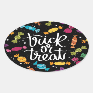 Sticker Ovale Bonbons D'Halloween Trou Ou Traite