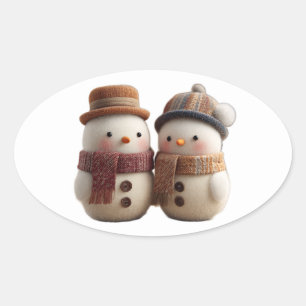 Sticker Ovale Bonhomme de neige adorable Saison hivernale cosy