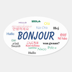 Sticker Ovale Bonjour Langues World Travel Colorée