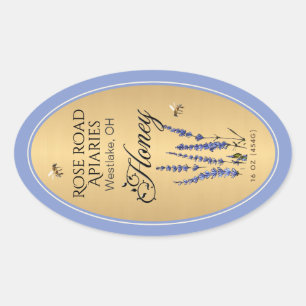 Sticker Ovale Bordure or miel ovale Queenline avec fleurs d'abei