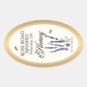Sticker Ovale Bordure or miel ovale Queenline avec fleurs d'abei