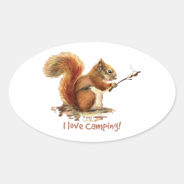 Sticker Ovale BORN TO GO CAMPING Fun Squirl Cute Animal quota (Devant)
