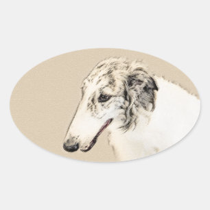 Sticker Ovale Borzoi (Argent Brindle) Peinture Chien Art origina