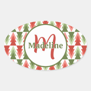 Sticker Ovale Bosquet de sapins de Noël géométriques