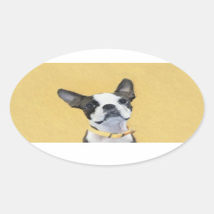 Sticker Ovale Boston Terrier Peinture - Cute Original Chien Art
