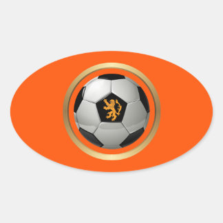 Sticker Ovale Boule de football Pays-Bas, Lion hollandais sur or