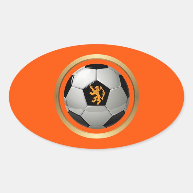 Sticker Ovale Boule de football Pays-Bas, Lion hollandais sur or (Devant)