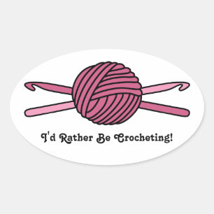 Sticker Ovale Boule rose de fils et crochets Crochet