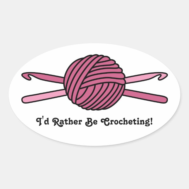 Sticker Ovale Boule rose de fils et crochets Crochet (Devant)
