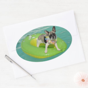 Sticker Ovale Bouledogue français été French Bulldog