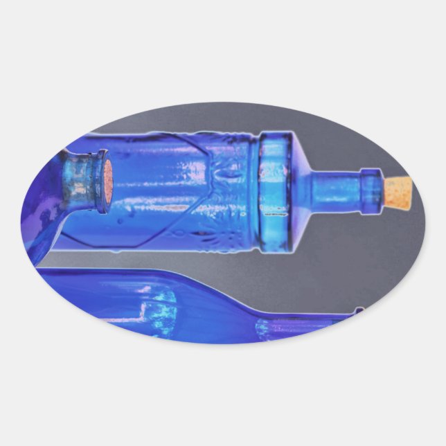 Sticker Ovale Bouteilles en verre bleu (Devant)