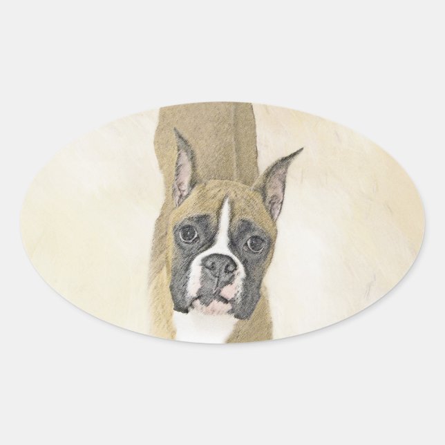 Sticker Ovale Boxer Peinture - Cute Original Chien Art (Devant)