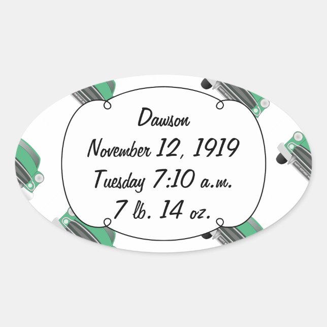 Sticker Ovale Boys Chambre Classique Cadeaux Voiture Sweet Green (Devant)