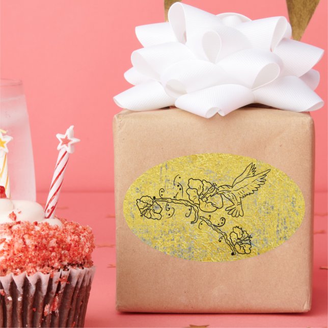 Sticker Ovale Branche avec colibri (Fête)