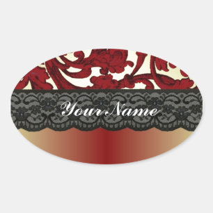 Sticker Ovale Brick rouge & or damas