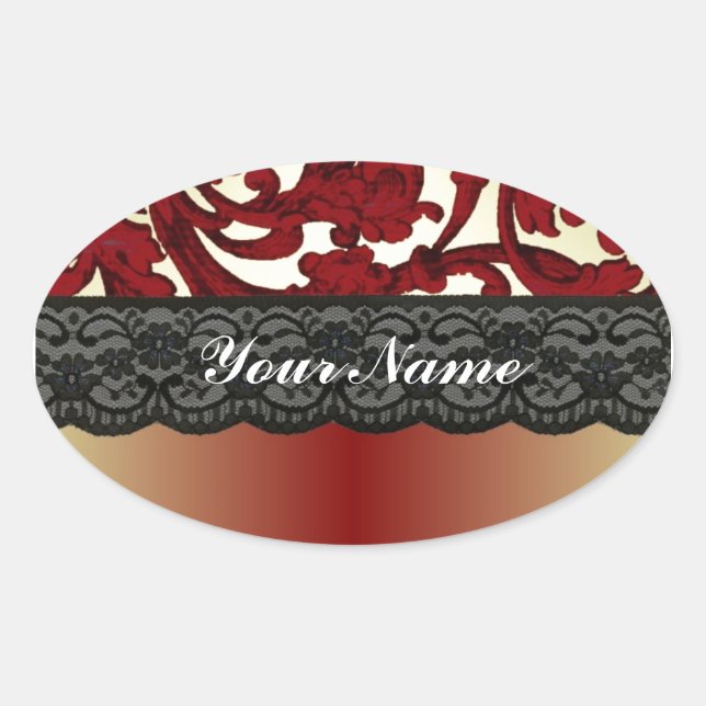 Sticker Ovale Brick rouge & or damas (Devant)