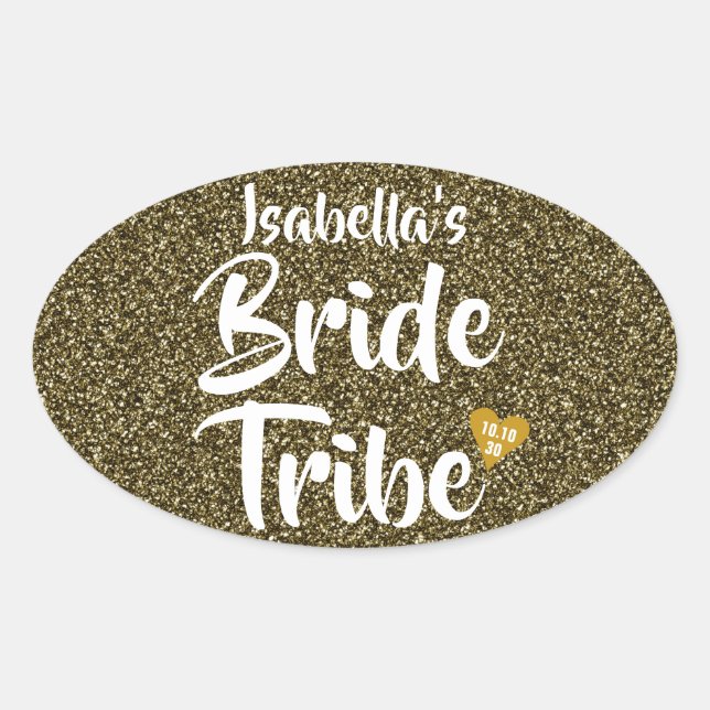 Sticker Ovale Bride Tribe Gold Date Coeur Parties scintillant pe (Devant)
