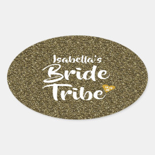 Sticker Ovale Bride Tribu Or Date Cœur Paillettes Personnalisé