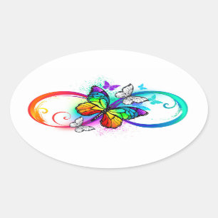 Sticker Ovale Bright infinity with rainbow butterfly