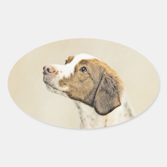 Sticker Ovale Brittany Peinture - Cute Original Chien Art (Devant)