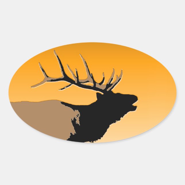 Sticker Ovale Brouillonnant Bull Elk au coucher du soleil Art or (Devant)