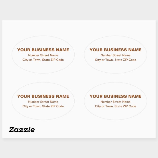 Sticker Ovale Brown texte brut Adresse professionnelle sur blanc (Feuille)