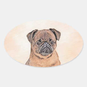 Sticker Ovale Bruxelles Griffon Smooth Painting Original Chien A