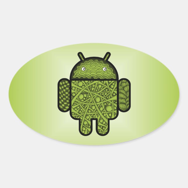 Sticker Ovale Bubbles Doodle Character pour le robot Android™ (Devant)