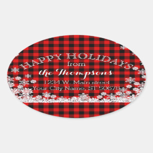 Sticker Ovale Buffalo Lumberjack Plaid Nom personnalisé Étiquett