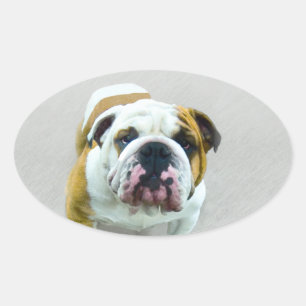 Sticker Ovale Bulldog Painting - Joli art original chien