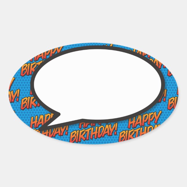 Sticker Ovale Bulle de texte Joyeux Anniversaire Fun Retro Bande (Devant)