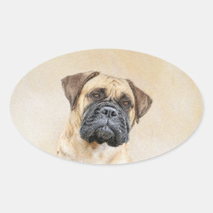 Sticker Ovale Bullmastiff Peinture - Joli chien d'origine art