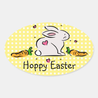 Sticker Ovale Bunny de Pâques avec carottes