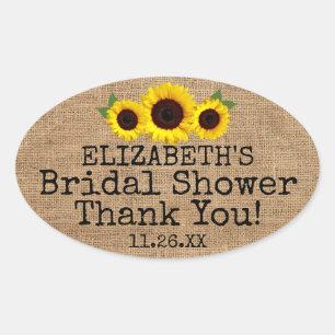 Sticker Ovale Burlap Look avec Sunflowers Guest Favoriser