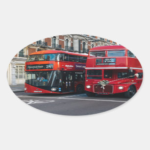 Sticker Ovale Bus Red Double Decker
