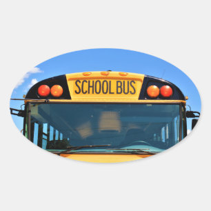 Sticker Ovale Bus scolaire avec lumières ambrées et rouges