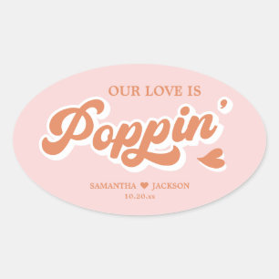 Sticker Ovale Cadeau de mariage vintage rétro pop-corn rose oran