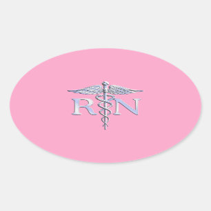 Sticker Ovale Caducée de RN d'infirmier autorisé sur rose-clai