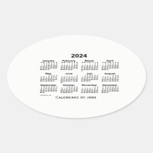 Sticker Ovale Calendrier noir et blanc 2024 par Janz Oval Sticke
