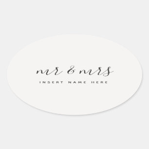 Sticker Ovale Calligraphie customisée M & Mme Newlyhed