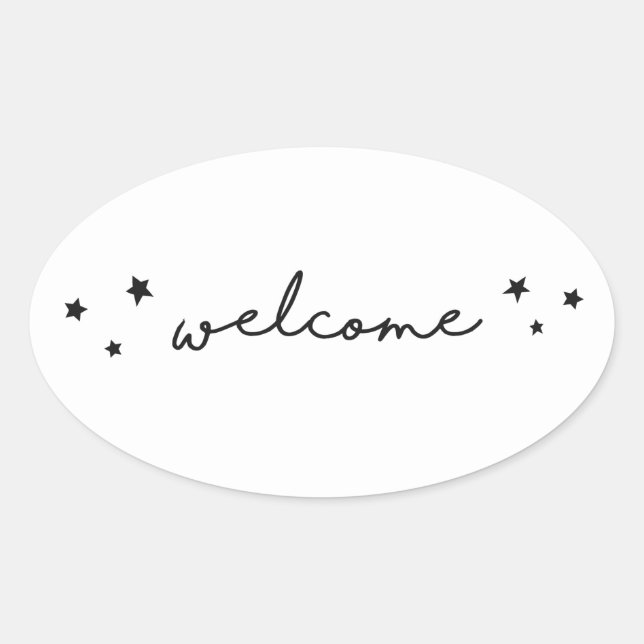 Sticker Ovale Calligraphie de bienvenue noir et blanc. Moderne s (Devant)