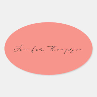 Sticker Ovale Calligraphie Elégant Coral rose Plaine Nom simple