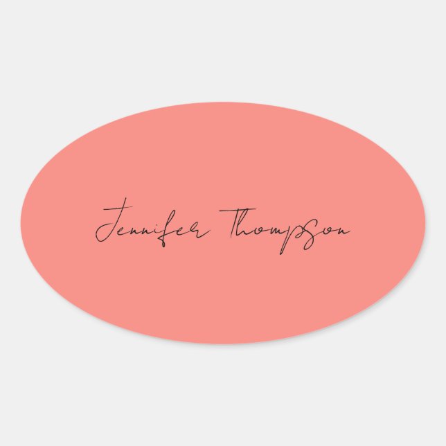 Sticker Ovale Calligraphie Elégant Coral rose Plaine Nom simple (Devant)