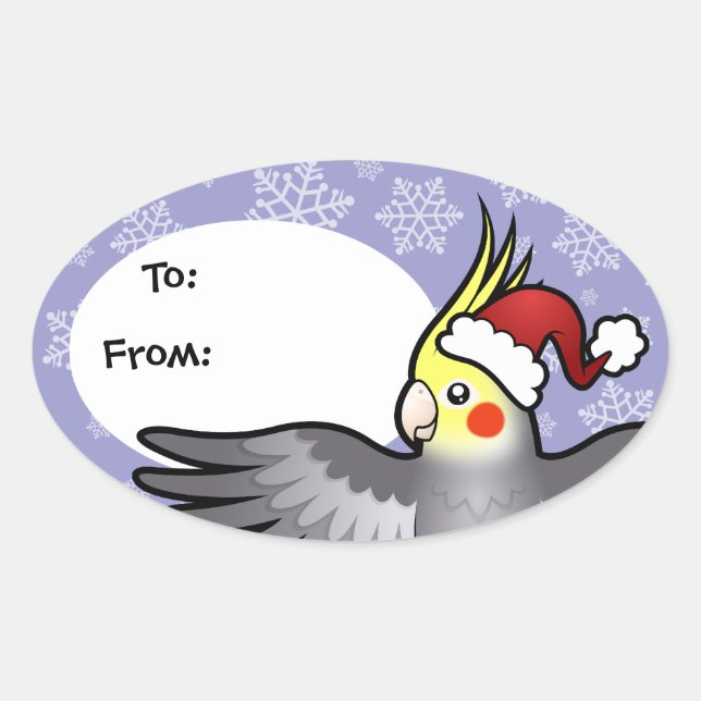 Sticker Ovale Calopsitte de Noël (Devant)
