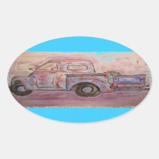 Sticker Ovale camion de patine bleue antique