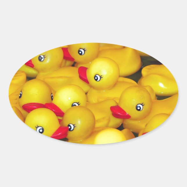 Sticker Ovale Canards en caoutchouc jaune mignon (Devant)