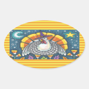 STICKER OVALE CANDY CORN TURKEY, FEUILLE DE BILLETS