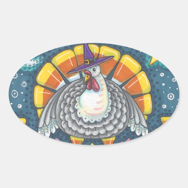 STICKER OVALE CANDY CORN TURKEY, FEUILLE DE BILLETS (Devant)